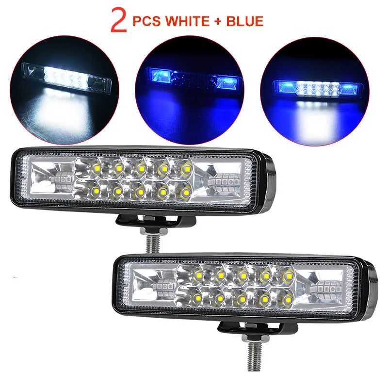 white and blue 2 шт. DRL 18 Вт 6 дюймов светодиодный светильник для работы, противотуманная работа, стробоскоп, боковой Дневной светильник в сборе, головной светильник s лампочка для ford focus 2 jeep car ATV - Цвет: white and blue