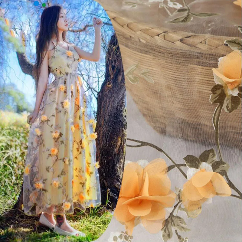 

1 Yard Wedding Lace Fabric 3D Chiffon Flowers Sewing Decorative Supplies Material DIY Craft Ribbon Lace Tim for Apparel