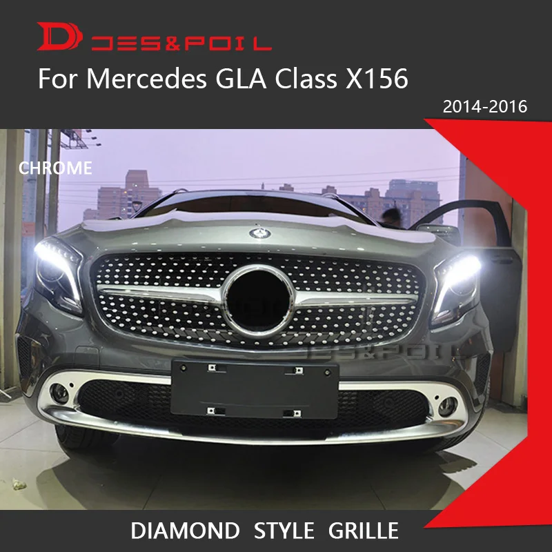 Алмазная решетка для Mercedes GLA Class X156 Pre Facelift черный серебристый передний бампер
