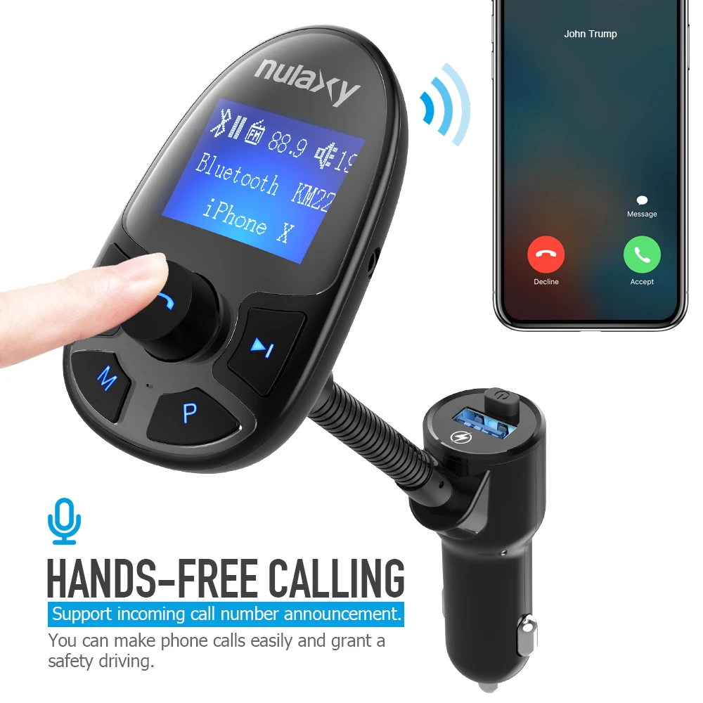 Nulaxy Bluetooth FM Transmitter Fast Charging Modulator Car MP3 Player Wireless InCar Radio Adapter Kit With Power On/Off | Автомобили и