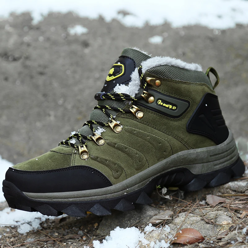 Warm Men Winter Boots Suede Leather Snow Fur Plush Shoes Lace Up Outdoor Plus Size | Обувь