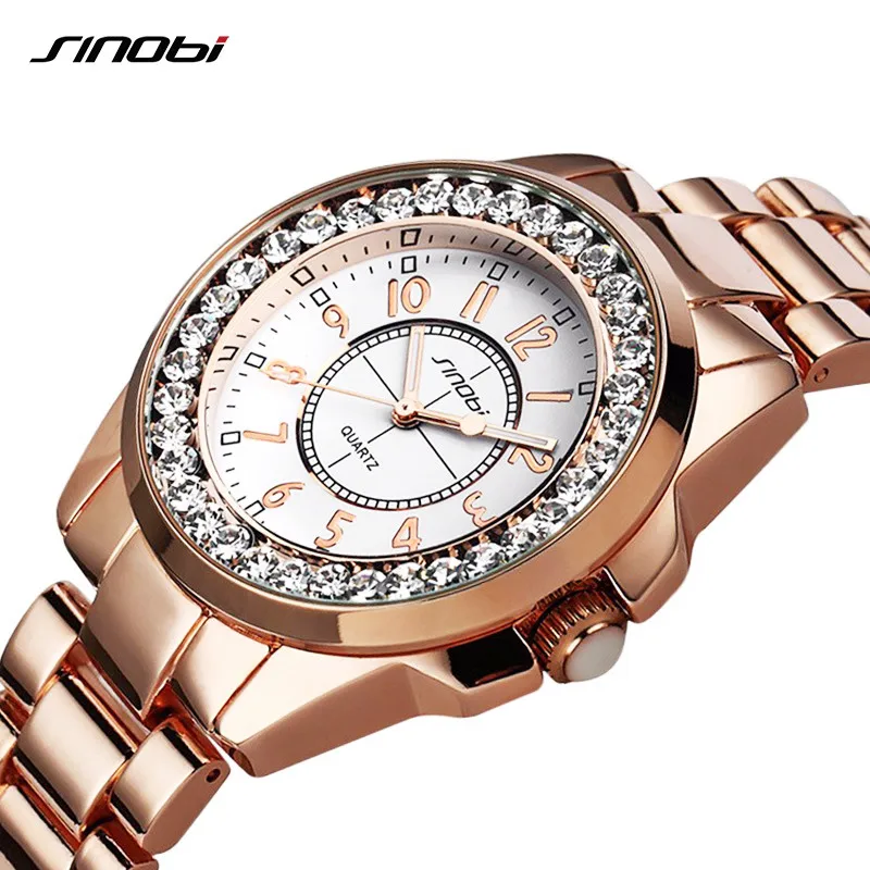 11S9390G07 Модные брендовые часы SINOBI Relogio Feminino, женские керамические белые часы, женские повседневные часы с кристаллами, блестящие часы для девушек - Цвет: 11S9390G07