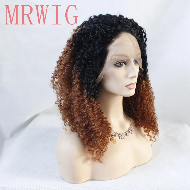MRWIG 1b # Ombre #30 Auburn кудрявый синтетический парик фронта шнурка бесклеевая