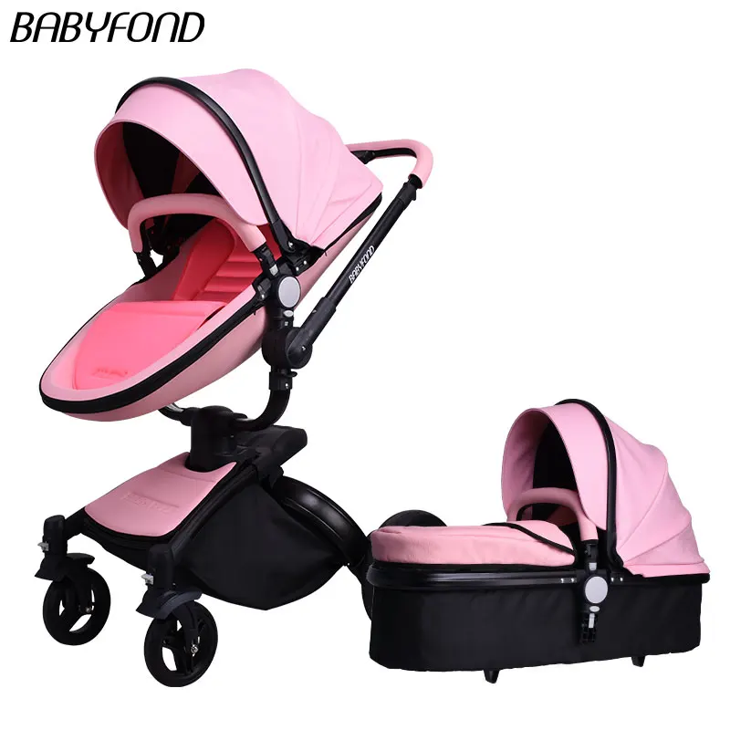 Babyfond/Высококачественная кожаная детская коляска с высоким пейзажем для автомобиля, детская коляска 3 в 1, детская коляска 2 в 1, рама из алюминиевого сплава - Цвет: Pink 2in1