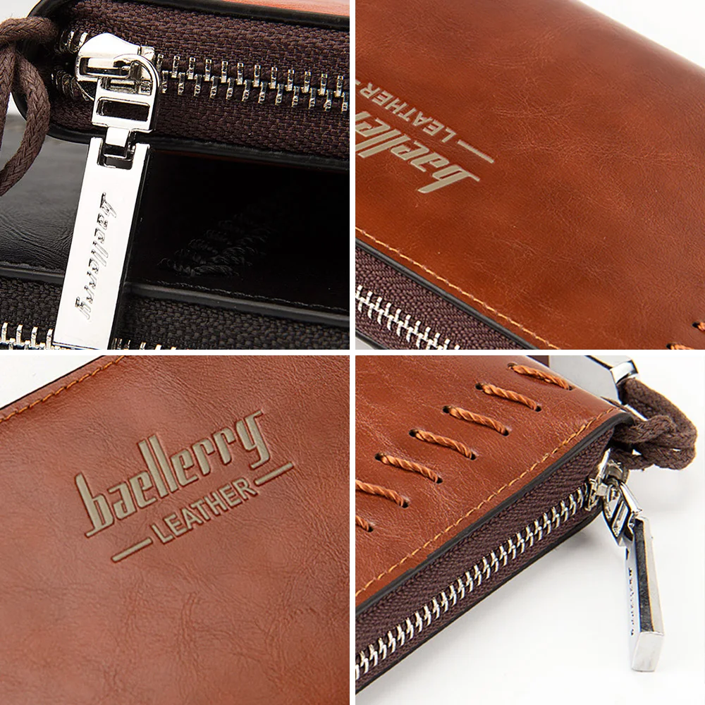 Vintage Long Men Wallet PU Leather Purse for Men Large Capaciry Money Bag Thread Male Clutch Wallets Zipper Card Holder Wallet