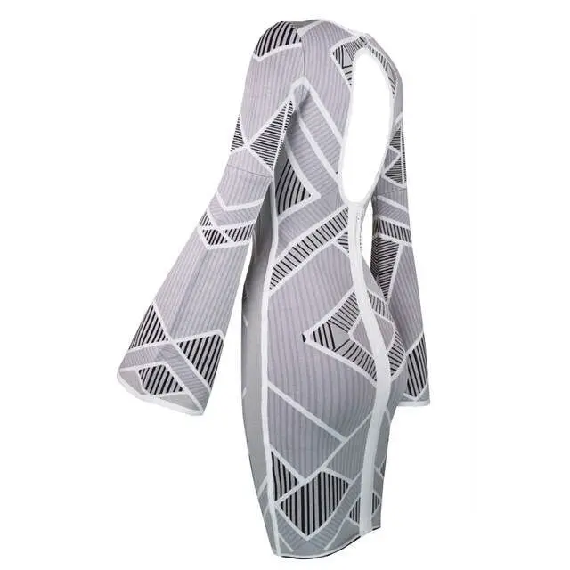 Высокое качество Платье повязки знаменитости длинными расклешенными рукавами