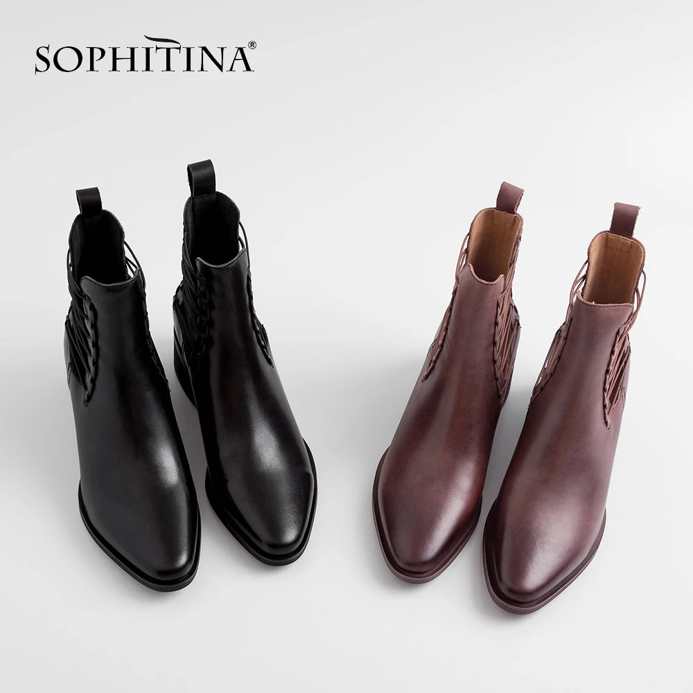 SOPHITINA/Новые Модные женские ботинки из натуральной кожи с острым носком Сезон