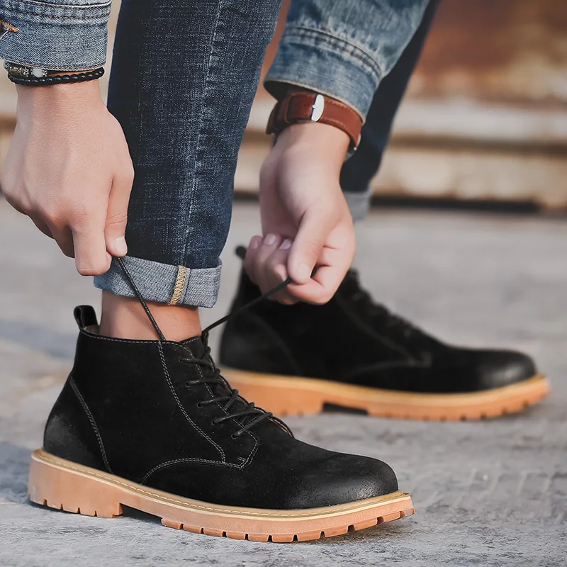 Genuine Leather Men Outdoor Autumn High Quality Adult Boots Fashion Footwear Lace Up Shoes Vintage XX4 |