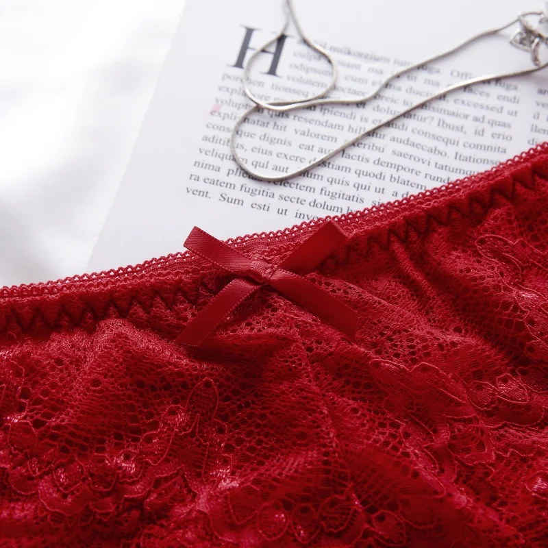 

Thin Sexy Lace Jacquard Lingerie Push up Bralette With Padded Underwear Brief Set Bow Embroidered 3/4 Cups Bra