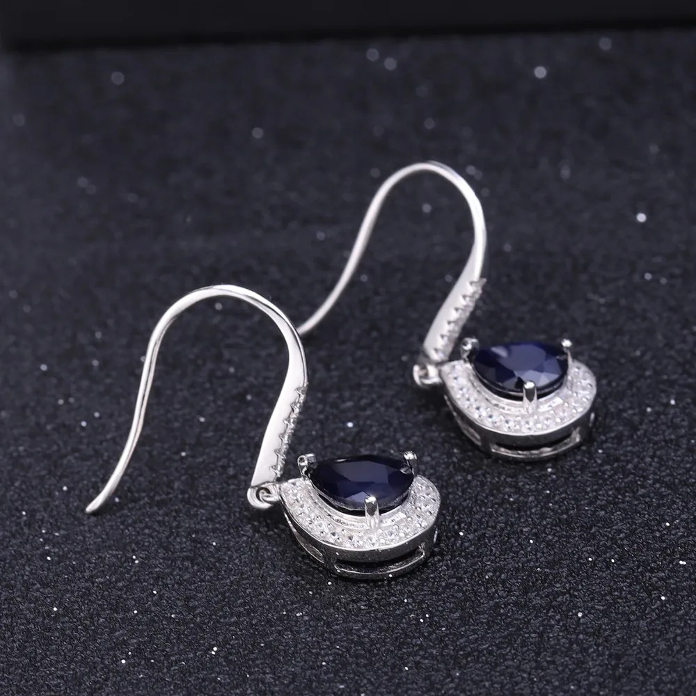 GEM'S BALLET 2.58Ct Natural Blue Sapphire Dangle Earrings Real 925 Sterling Silver Elegant Brincos for Women Party Fine Jewelry |