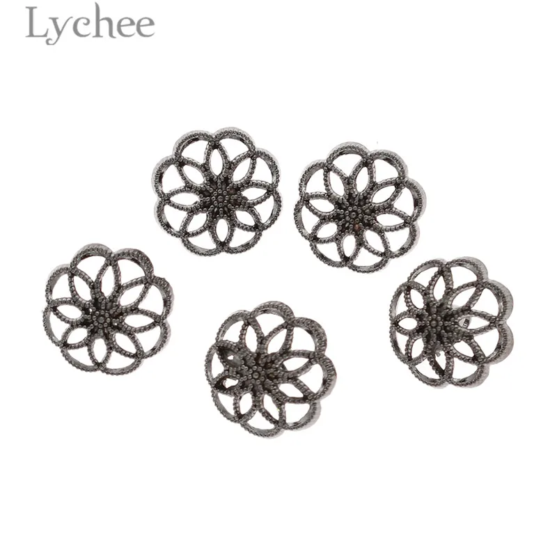 Lychee Life 5 шт. 15 мм/18 мм полые цветочные пуговицы золотого цвета металлические