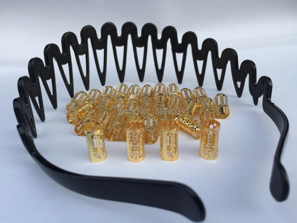 

50pcs+Free 3pcs Plated Hair Braid Cuff Clip Dreacklock Beads Adjustable Bead Tube Clip 8X15mm