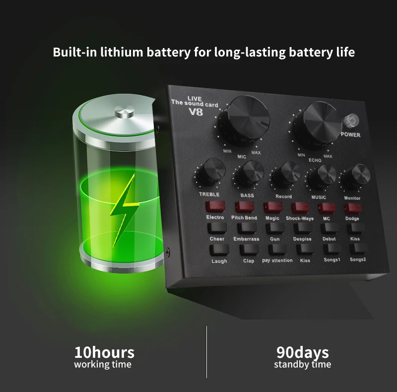 V8 звуковая карта аудио интерфейс внешний USB прямой эфир микрофон Звуковая карта для компьютера PC мобильных телефонов Пение Запись