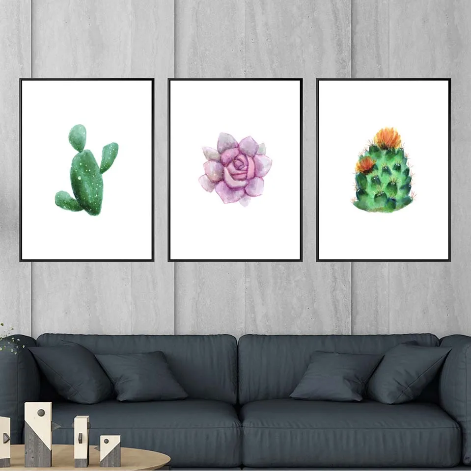Картина для домашнего декора, Раскрашивание на холсте, настенная живопись, масляные рисунки без рамки, акварельные суккуленты, процесс многократности растений