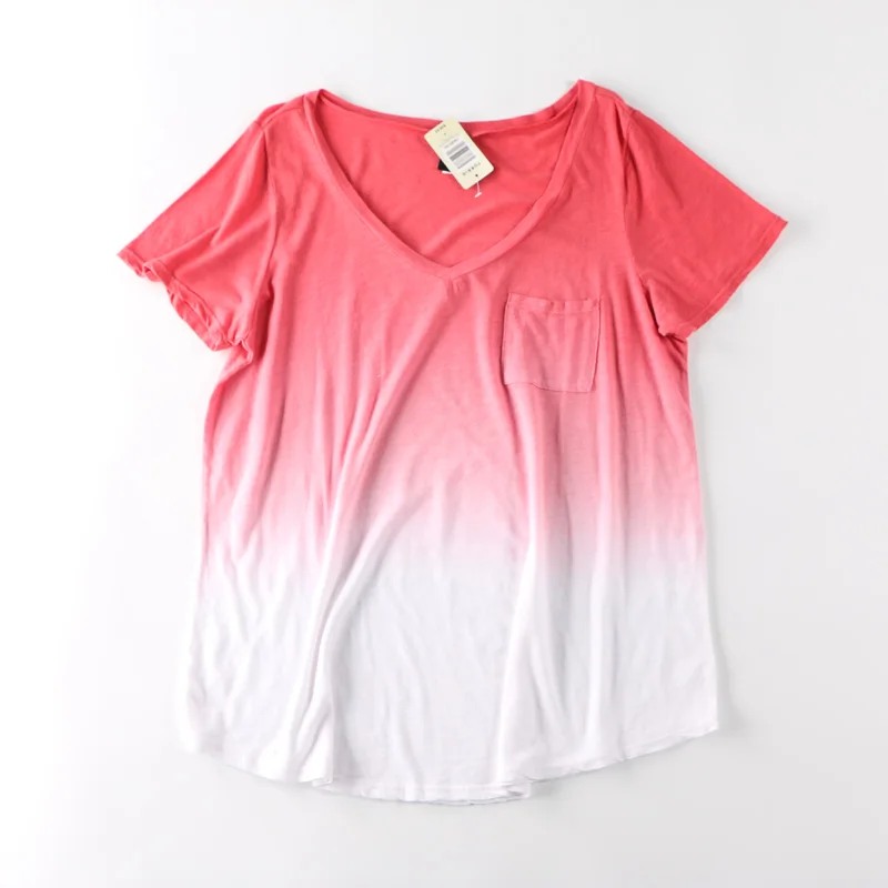 MS Большие размеры футболка с короткими рукавами Градиент и крашение v-образным