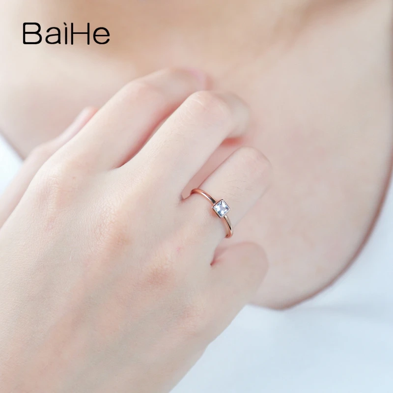 BAIHE однотонное 14K розовое золото квадратный безупречный Натуральный аквамарин