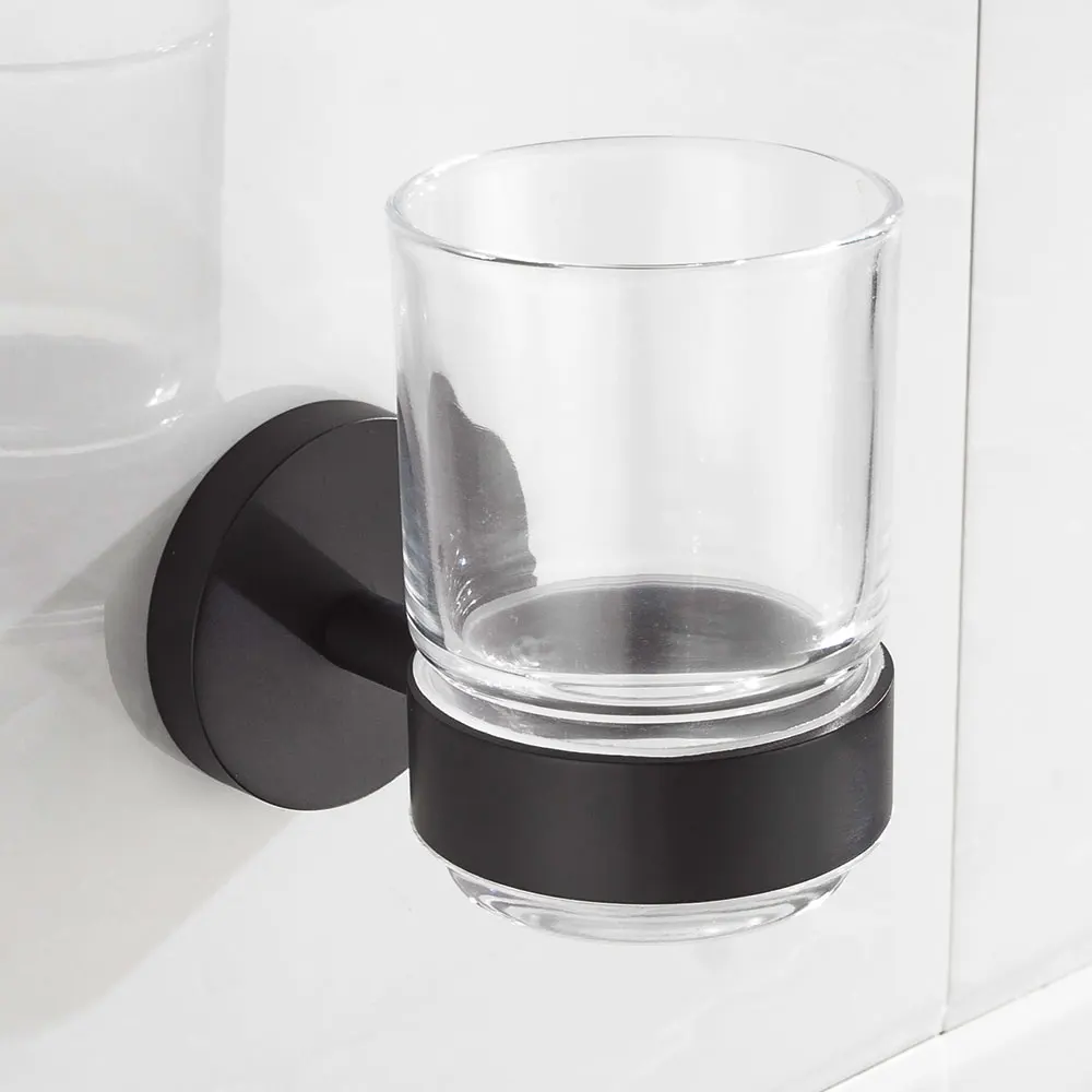 Matte Black Single Toothbrush Glass Cups Holder SUS 304 Stainless Steel Toorhbrush Cup Holders Bathroom Accessories |