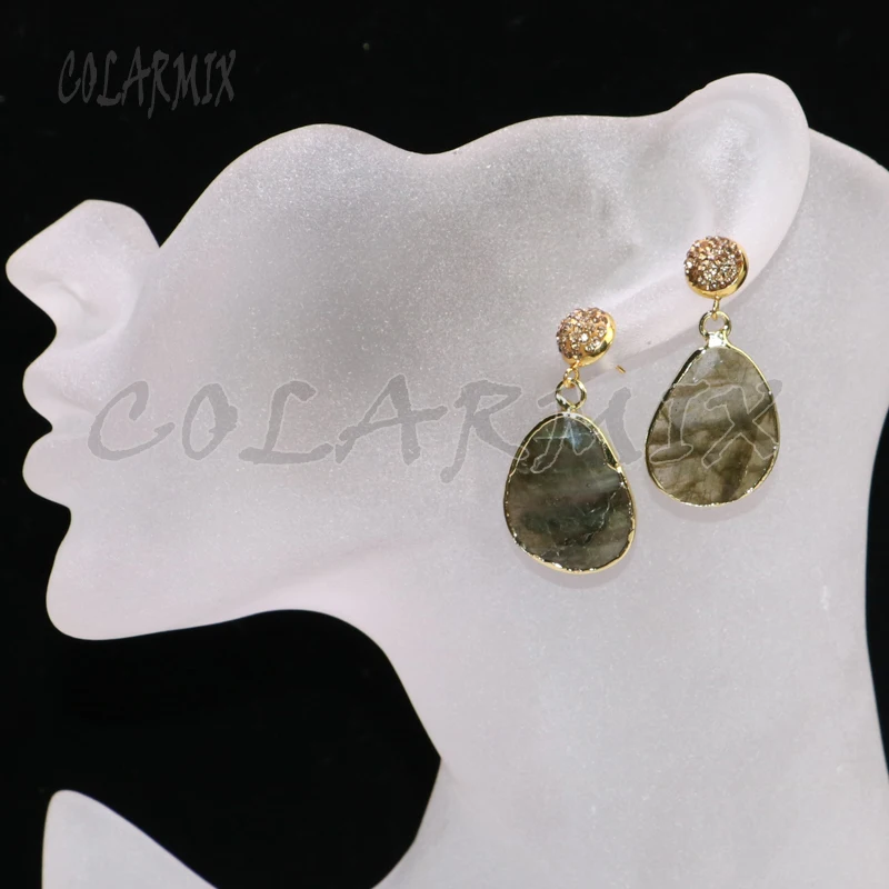 Серьги из Лабрадорита Разноцветные серьги с металлическим покрытием сережки