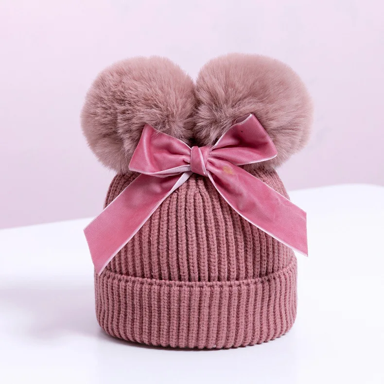 Bow Pink Модная шапка, новые зимние детские шапочки, вязаные теплые наушники, шапочка, шапка унисекс, шапка s для мальчиков и девочек, шапка Enfant, шапка для маленьких девочек - Цвет: Bow Pink