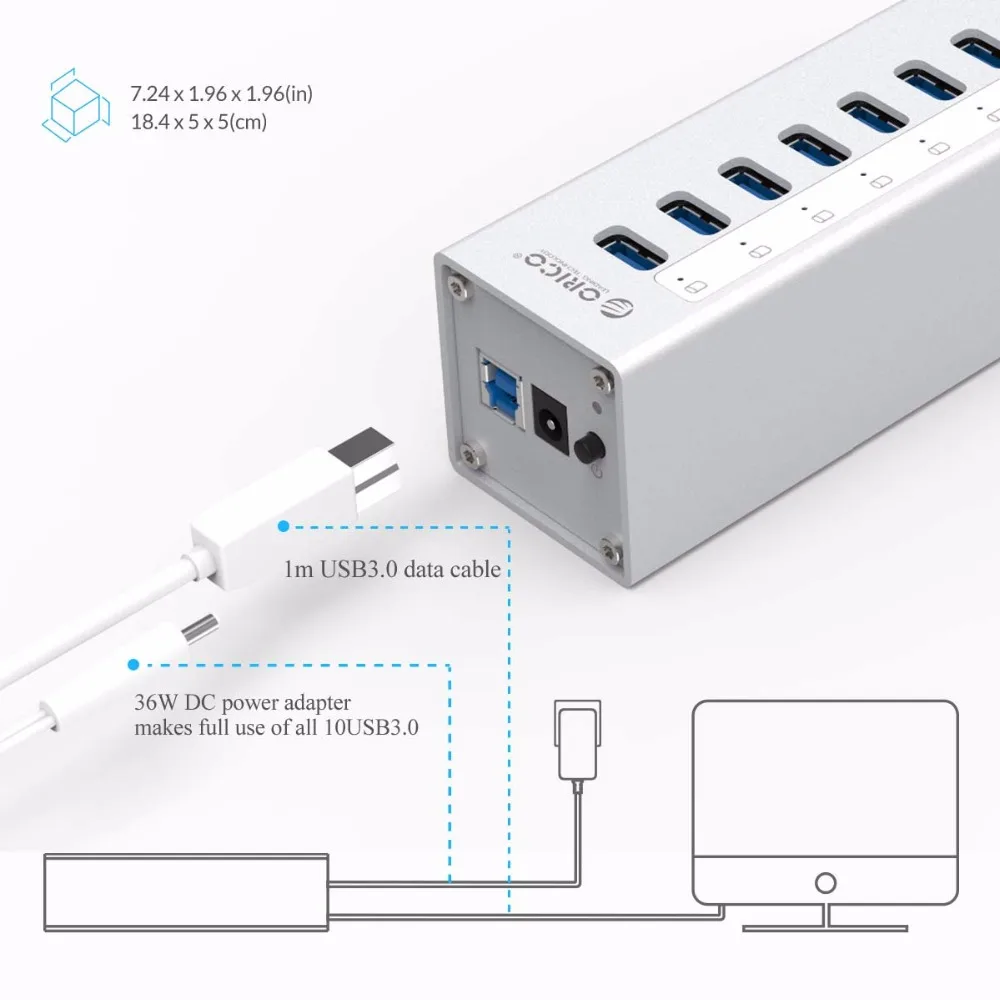 Концентратор ORICO A3H10 USB 3 0 высококачественный с адаптером питания алюминиевый