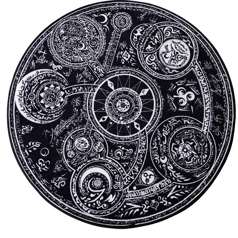 Креативный круглый ковер черного и белого цвета с колесиками для пространств