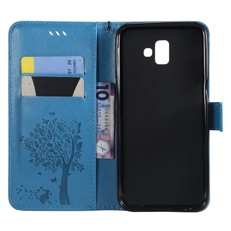 Кожаный чехол для Samsung Galaxy J6 Plus чехлы J610F книжка с 3D рисунком дерева кошки