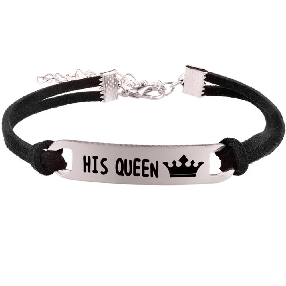 Браслет из нержавеющей стали с надписью «Her King His queen», ювелирные изделия, очаровательный браслет с узором в виде короны, ювелирные изделия для влюбленных пар - Окраска металла: С черным цинковым покрытием