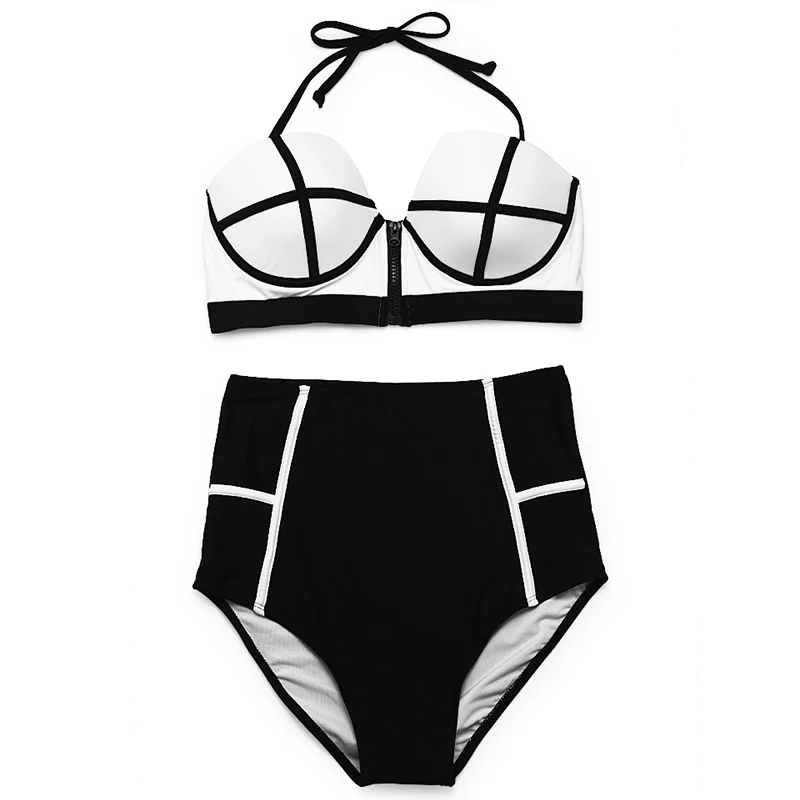 Новинка 2018 комплект бикини с высокой талией сексуальный черный купальник
