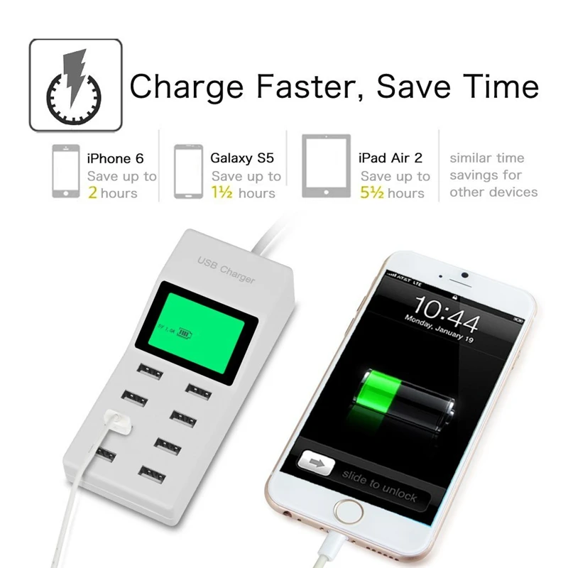 Великобритания Многофункциональный ЕС США 8 портов Usb зарядное устройство с ЖК