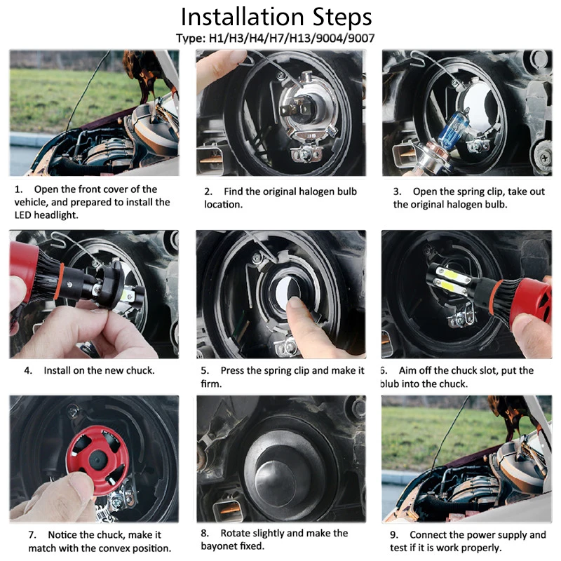 2PCS LED 360 H7 Headlight Bulb 16000LM 4 Side COB LED H4 H1 H11 H8 HB3 HB4 Auto Fog Lights 12v 24v Car Lights for Hyundai/Skoda