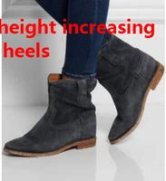 women genuine leather suede ankle boots female flatincreasing heel slip on cowboy shoes women comfortable motorcycle boots