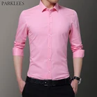Розовая приталенная Мужская рубашка с длинным рукавом, весна 2019, новинка, плюс размер 8XL, рубашка для мужчин, официальная, деловая, повседневная, свадебная сорочка