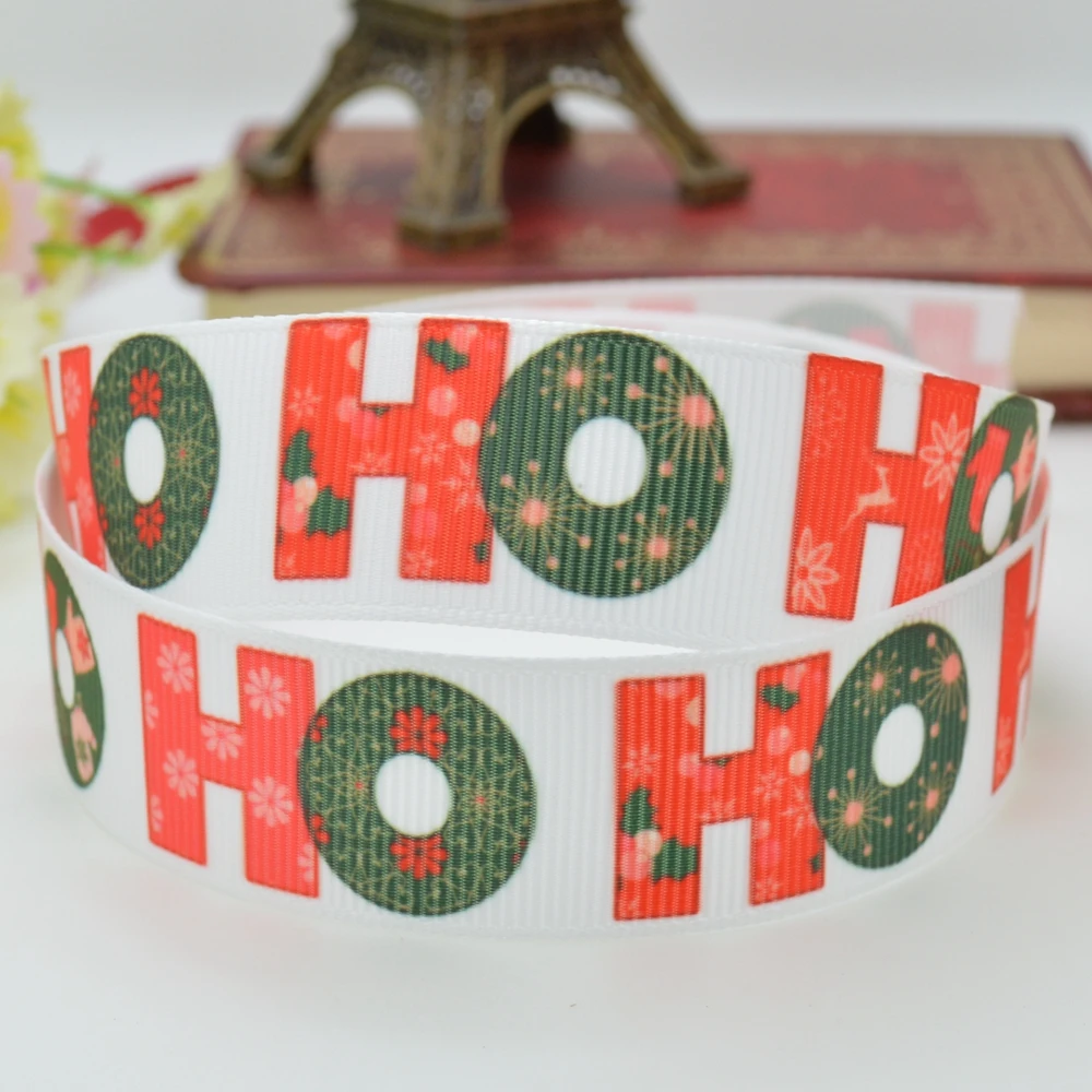 DUWES 7/8&quot 22mm 2 5 10 20 50 Yards Christmas flowers Printed grosgrain ribbon hai rbow DIY handmade |