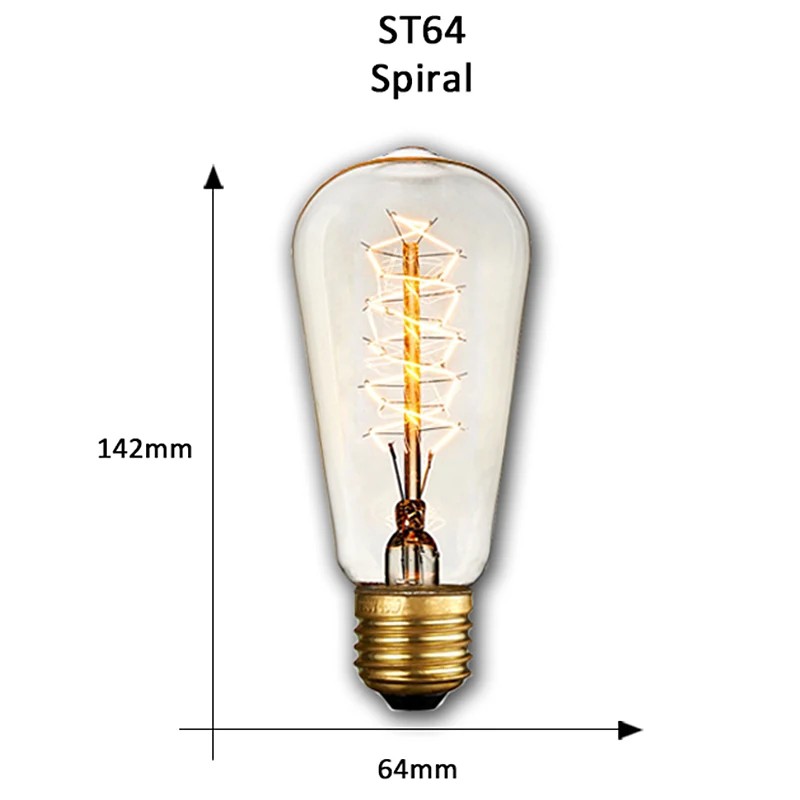 ST64 spiral Ретро Edison led светильник лампы E27 220 В 40 Вт ST64 ручной стержень, для кафе гостиная магазин Винтаж промышленная лампа накаливания ампулы светильник лампочка Настенный декор - Цвет: ST64 spiral