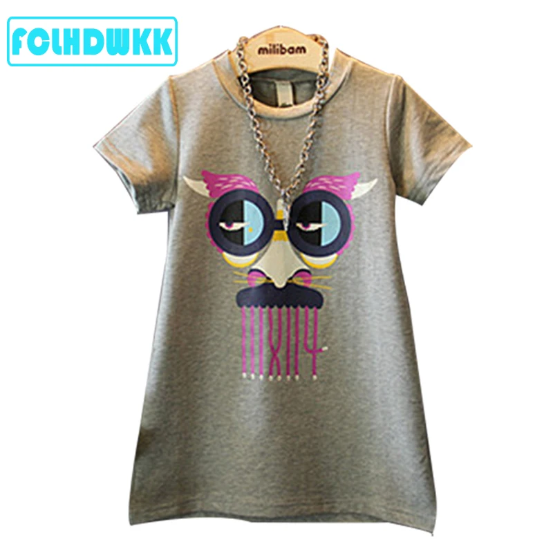 2019 Summer Girl Dress Cartoon Print Grey Toddler Kids For Baby Girls Children CLothing 0-8Y Dresses | Детская одежда и обувь