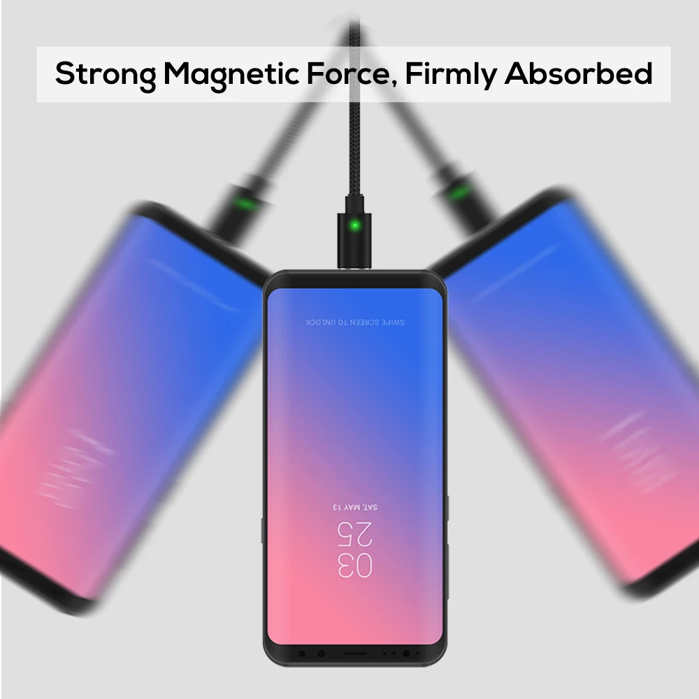 TOPK F мини 1 м и 2 Магнитный кабель Тип usb C плетеный нейлоновый светодиодный