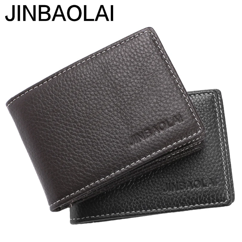 

JINBAOLAI Cowhide Leather Driving Documents ID Covers Bank Photo Card Holder Wallet Men Short Credit Card Package Case Bifold