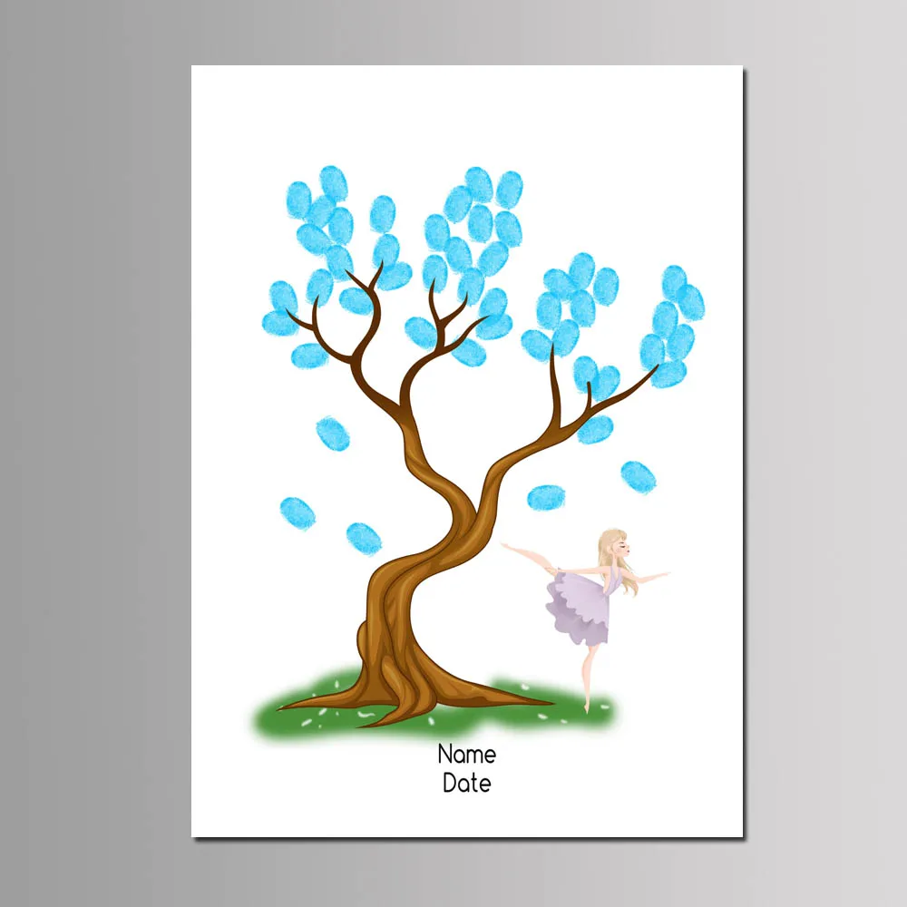 Baby Boy Girl Baptism Party Favor DIY Fingerprint Tree Guest Book Kids Birthday Gift Event Decor Customized Canvas Painting