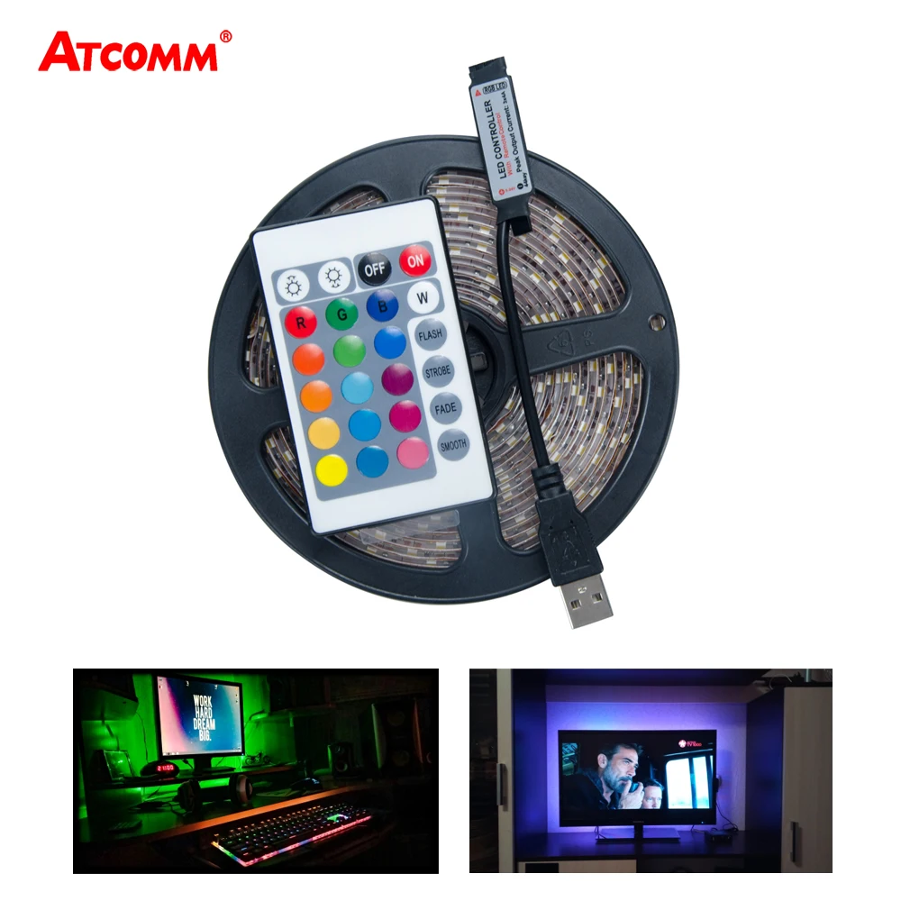 USB RGB led ленточный светильник 5 в Диодная лента SMD 2835 3528 ленточная лампа HD ТВ Настольный ПК экран подсветка с 24 клавишами контроллер