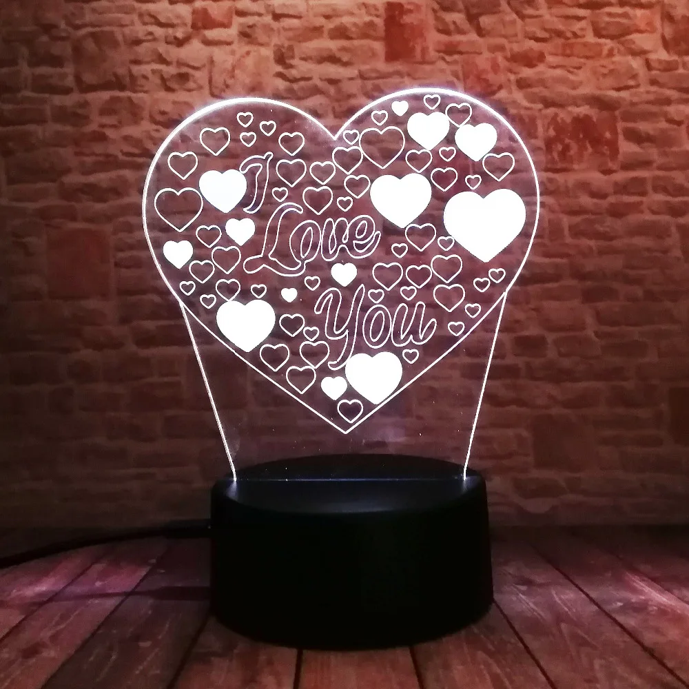 Amroe 3D иллюзия Любовь Сердце Светодиодная лампа с I Love You 7 цветов вспышка RGB Ночная