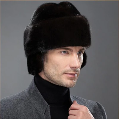 Coffee with Earmuffs IANLAN французские мужские шапки-бомберы из натурального меха норки, теплые зимние шапки для улицы IL00237 - Цвет: Coffee with Earmuffs
