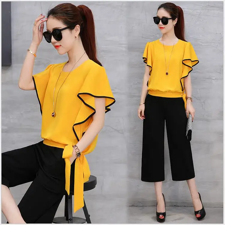 2017 весенне летняя женская шифоновая рубашка с рукавом в виде листа лотоса