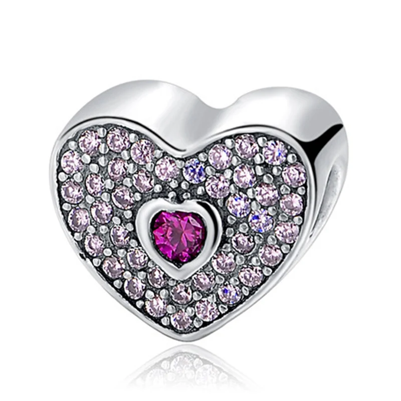 05206 Fit DIY Charms Bracelets Authentic 925 Sterling Silver Love Hearts Shape Beads With Colours& Clear CZ Jewelry Making Gifts - Цвет: 05206