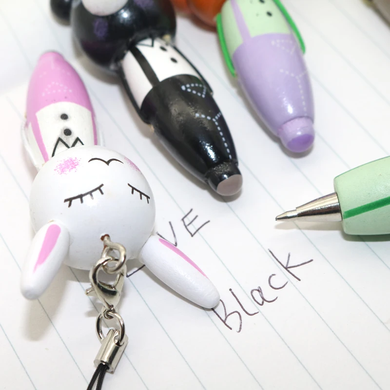 6 шт./лот новинка Подарочная Деревянная шариковая ручка с животными Caneta