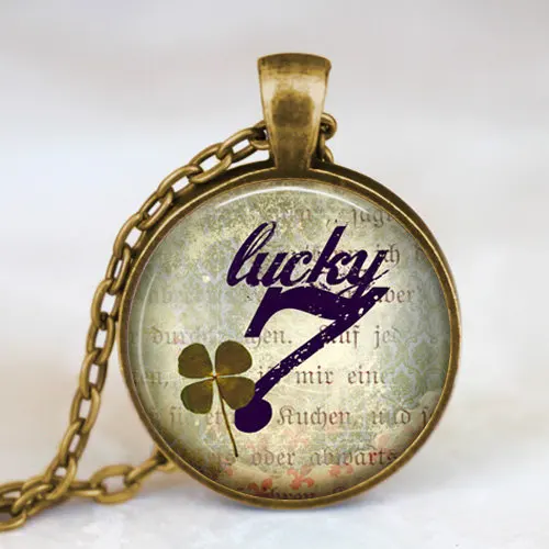 

Lucky Seven pendant , Luck clover leaf necklace , good luck jewelry , lucky 7 necklace , clover necklace, saint patrick's day