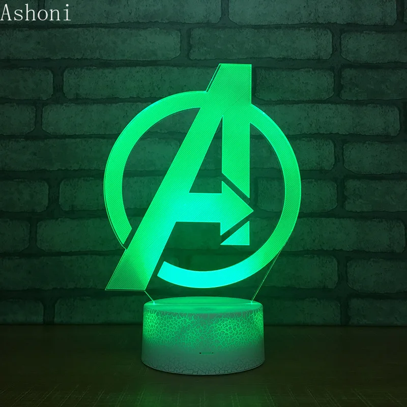 Marvel Мстители 3D настольная лампа капитан Марвел акрил 7 цветов меняющийся Ночник