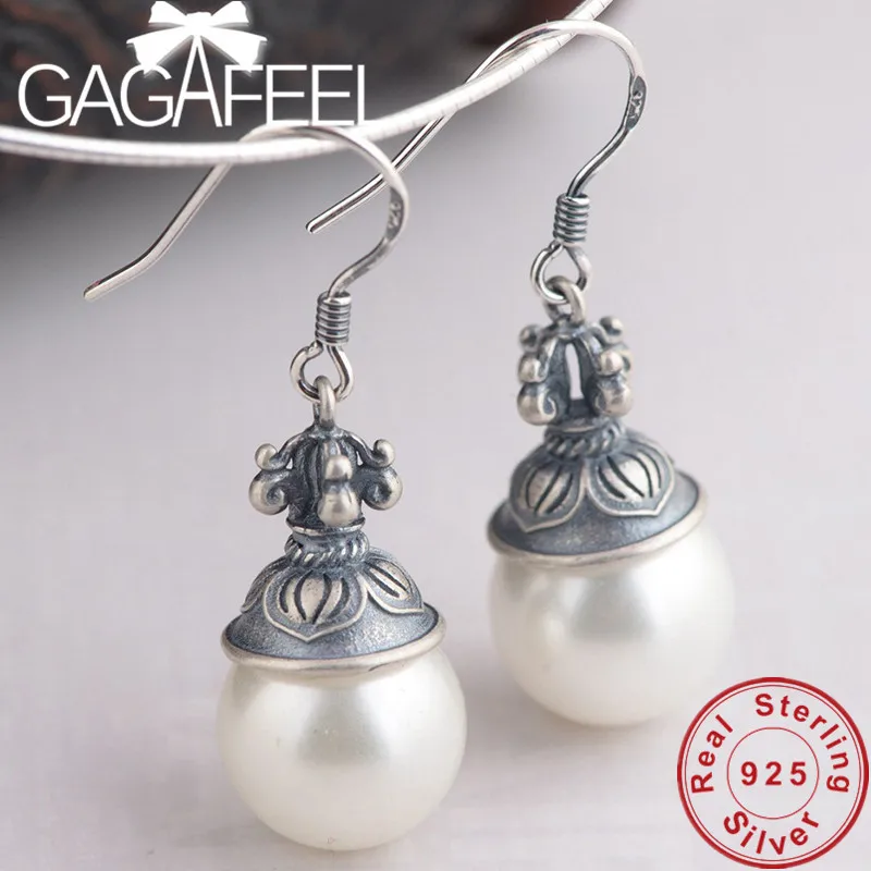 Женские винтажные серьги с бусинами GAGAFEEL из 100% настоящего серебра 925 пробы в