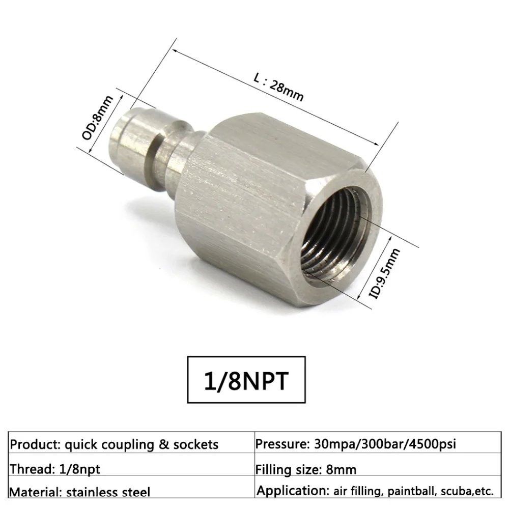 PCP Airforce Пейнтбол высокого давления быстрая розетка 1/8NPT M10x1 1/8 BSPP наполнение
