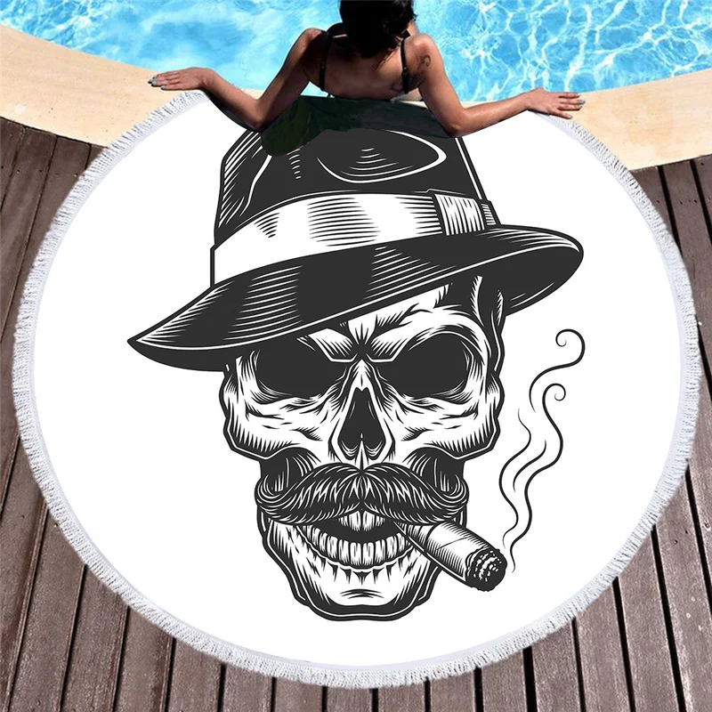 Хиппи стиль Сахар Череп пляжное полотенце Черный Забавный подарок кошка