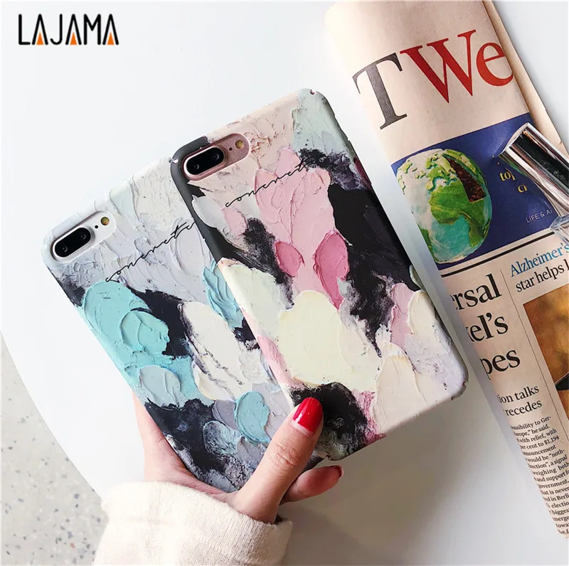 For iPhone 6s Case Oil Paint Hard PC Phone Cases Candy Colors Colorful Print Cover 6 7 8 Plus iphone X | Мобильные телефоны и